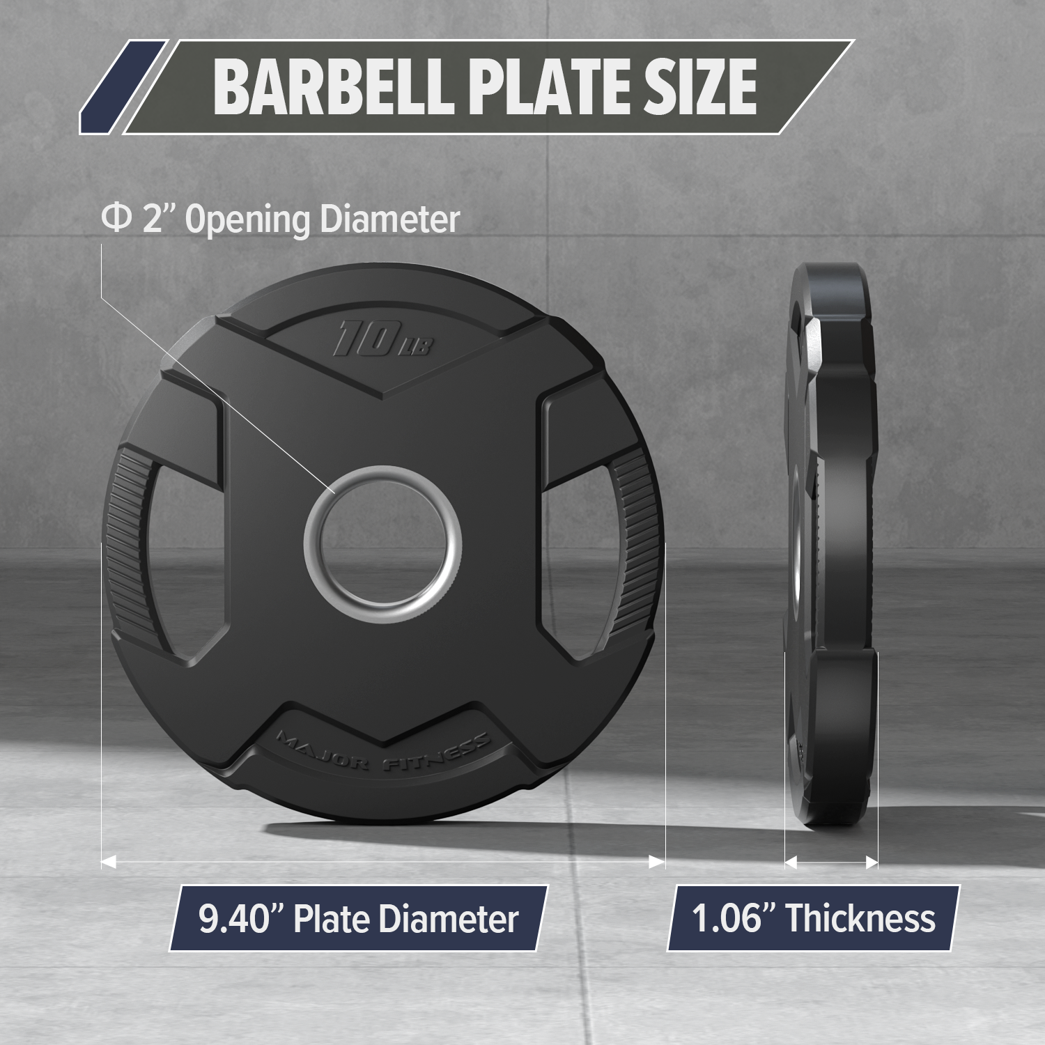 Major Fitness Rubber Coated Olympic Cast Iron Grip Plates