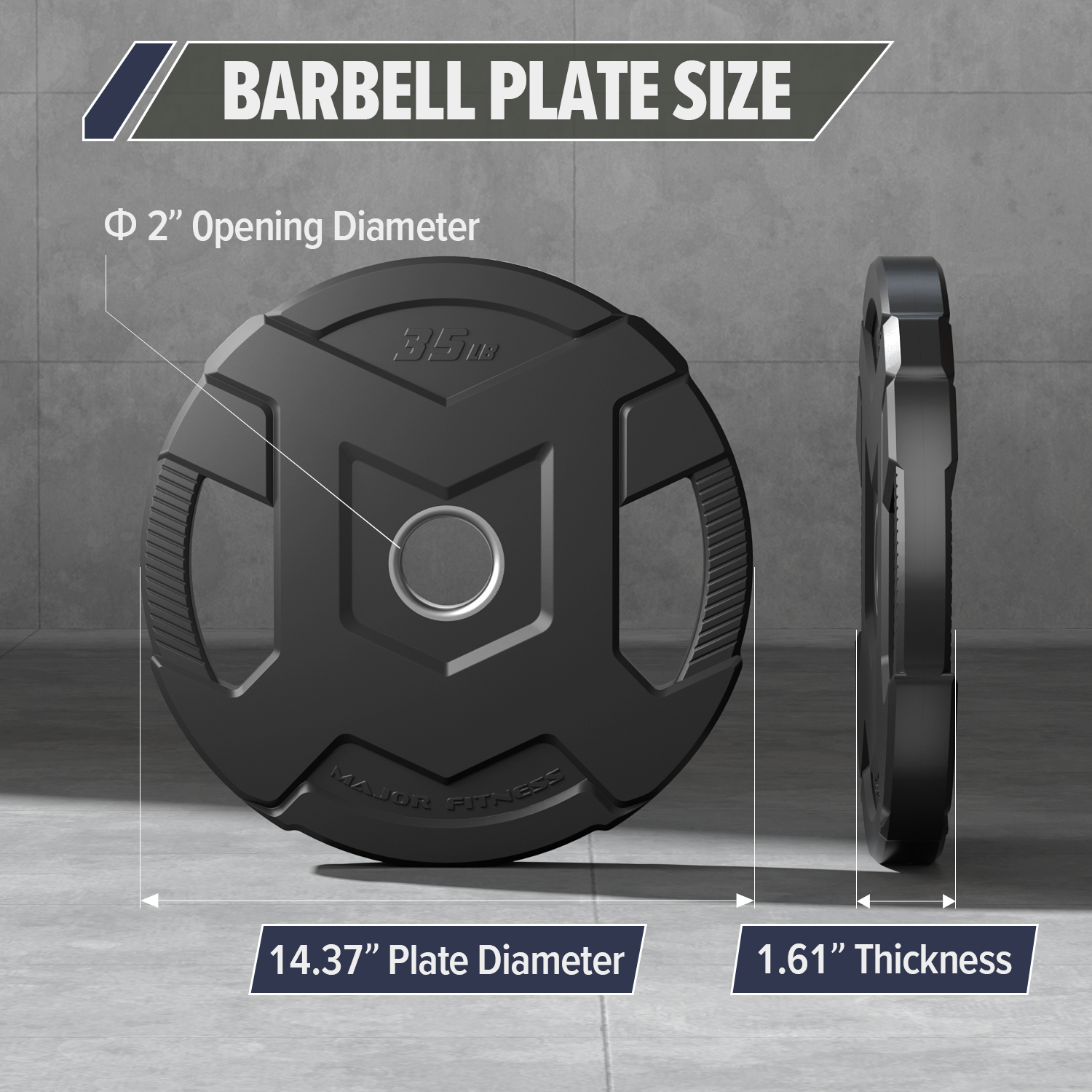 Major Fitness Rubber Coated Olympic Cast Iron Grip Plates